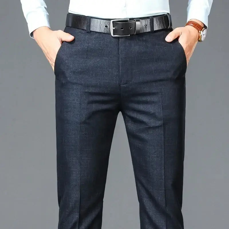R&z - Casual Suit Pants Men Solid High Waist Straight Office Formal Trousers Mens Classic - grey blue / 34 - Men’s Pants
