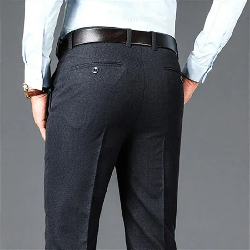 R&z - Casual Suit Pants Men Solid High Waist Straight Office Formal Trousers Mens Classic - Men’s Pants