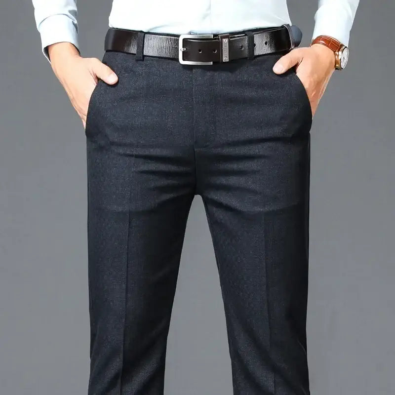 R&z - Casual Suit Pants Men Solid High Waist Straight Office Formal Trousers Mens Classic - Dark Grey / 31 - Men’s Pants