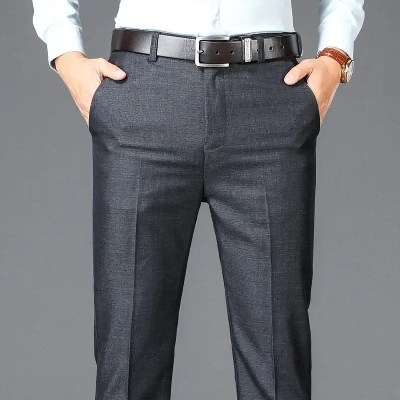 R&z - Casual Suit Pants Men Solid High Waist Straight Office Formal Trousers Mens Classic - GRAY / 38 - Men’s Pants