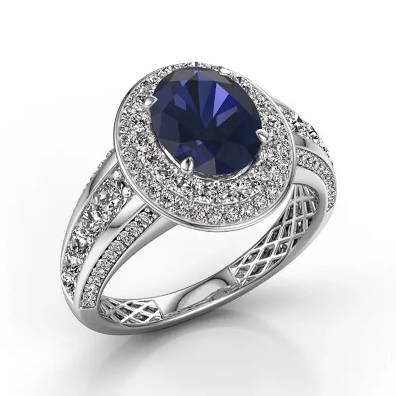 R&z - Classic Inlaid Four-Claw Sapphire Ring - Blue / No9