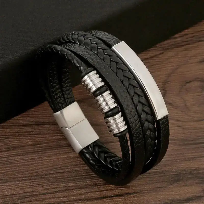 R&Z - Classic Men’s Multi Layer Leather Bracelte - 19cm / A1