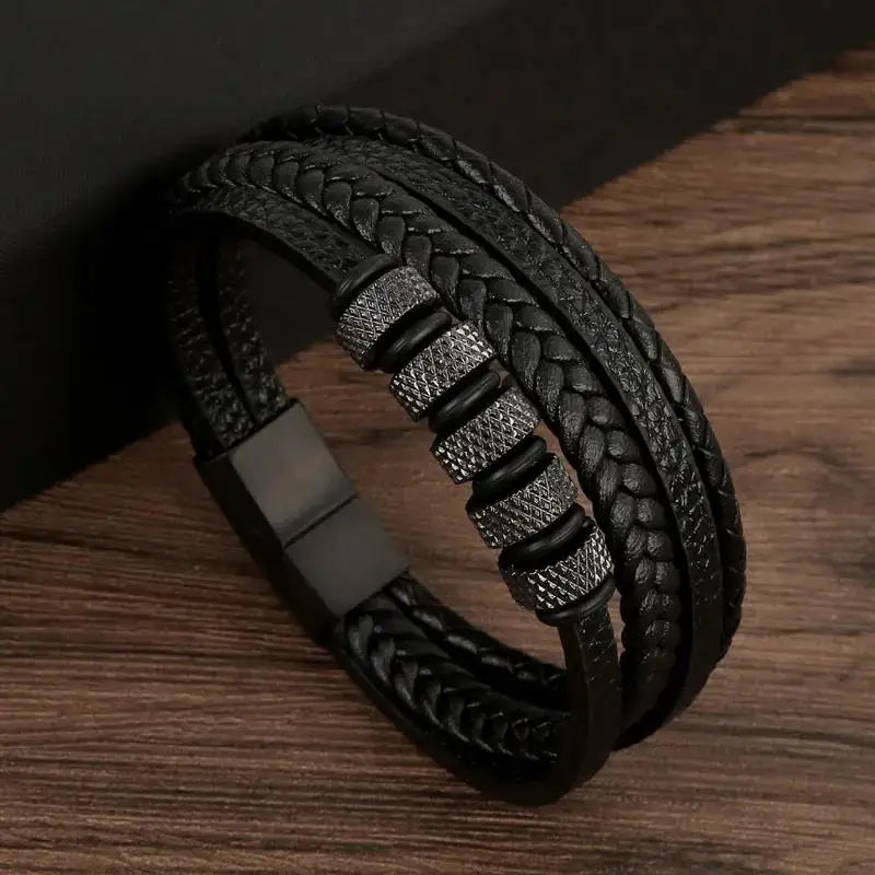 R&Z - Classic Men’s Multi Layer Leather Bracelte - 19cm / B2