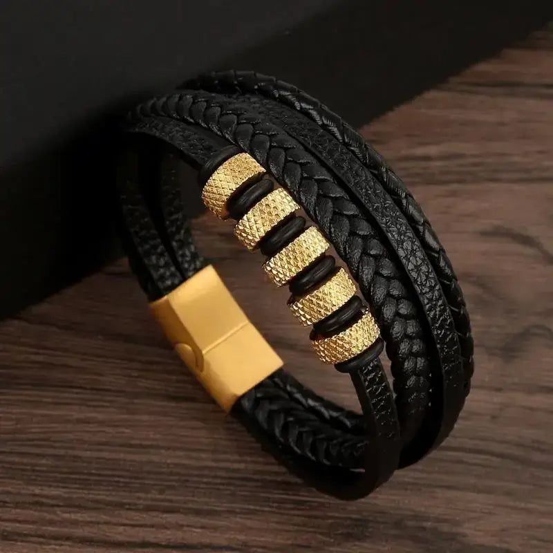 R&Z - Classic Men’s Multi Layer Leather Bracelte - 19cm / B3