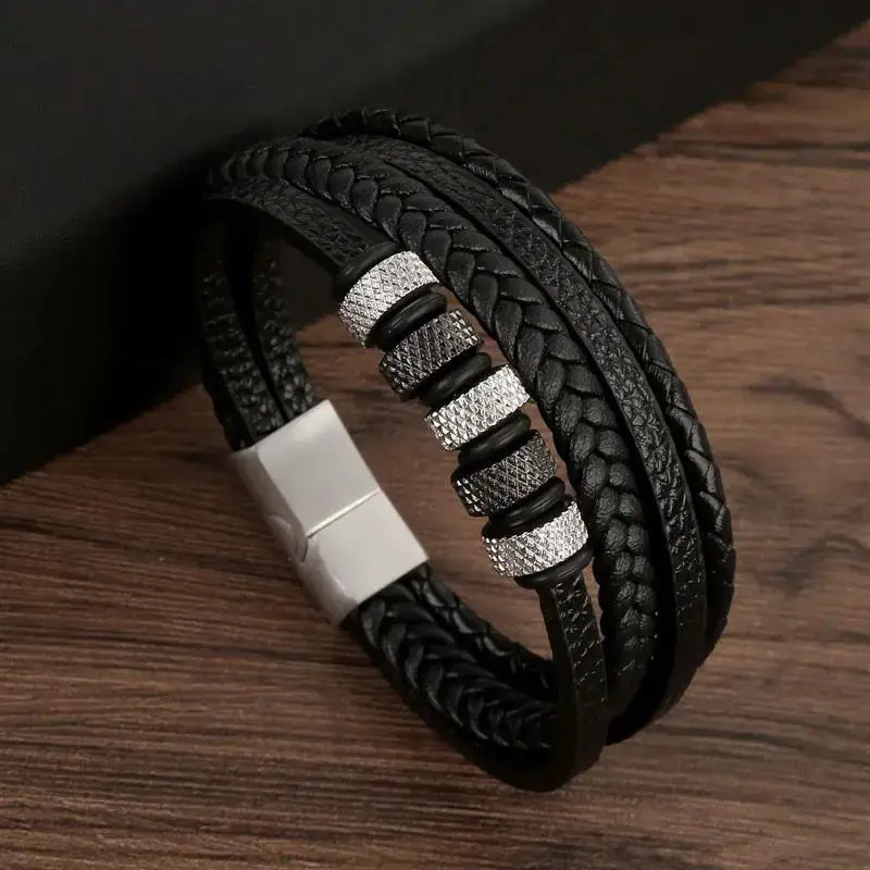 R&Z - Classic Men’s Multi Layer Leather Bracelte - 19cm / B4