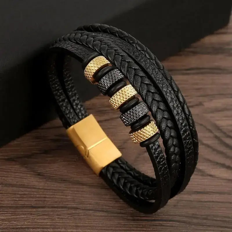 R&Z - Classic Men’s Multi Layer Leather Bracelte - 19cm / B5