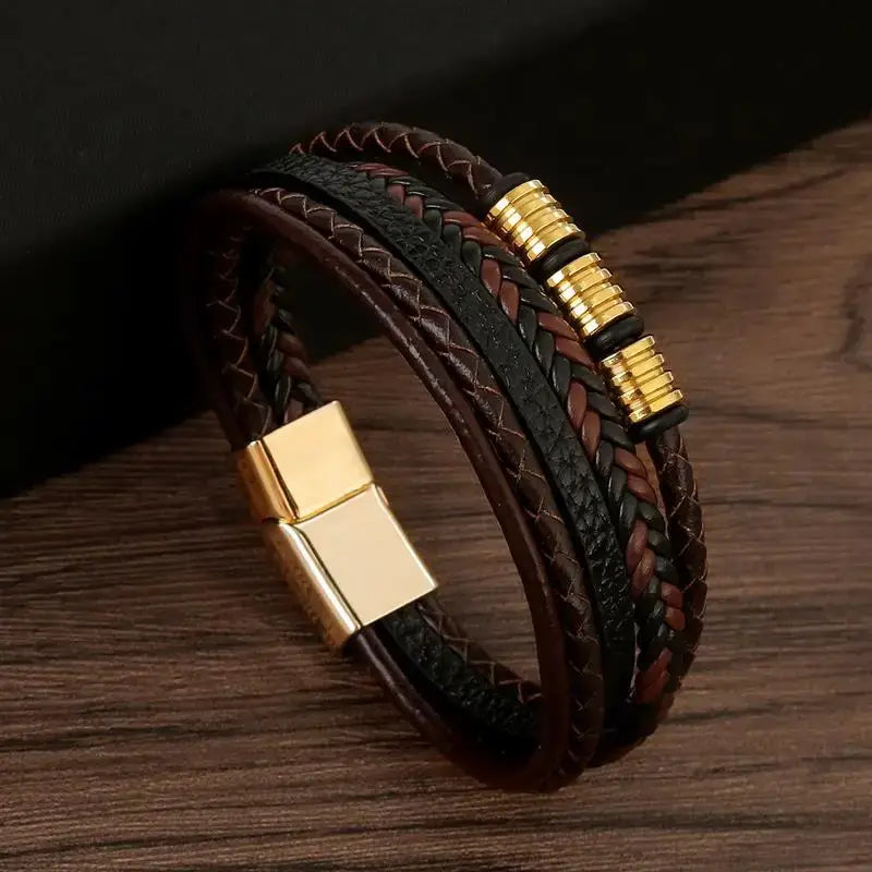 R&Z - Classic Men’s Multi Layer Leather Bracelte - 19cm / C1