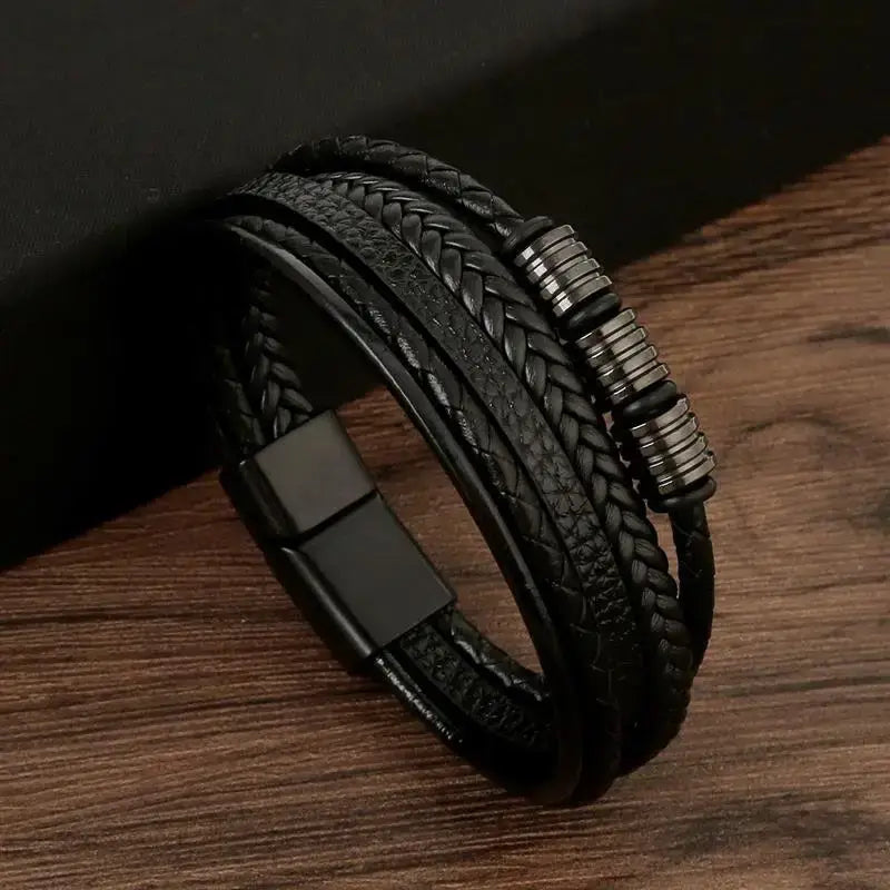 R&Z - Classic Men’s Multi Layer Leather Bracelte - 19cm / C2