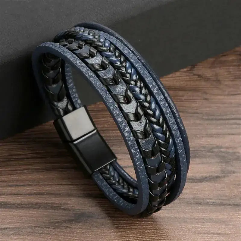 R&Z - Classic Men’s Multi Layer Leather Bracelte - 19cm / E3