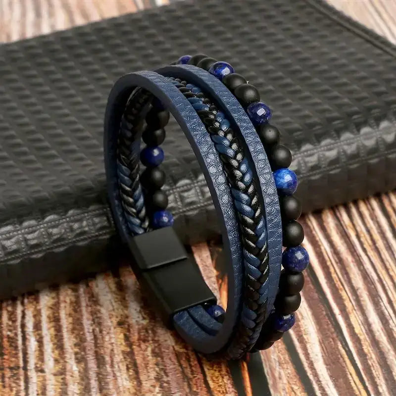 R&Z - Classic Men’s Multi Layer Leather Bracelte - 19cm / F3
