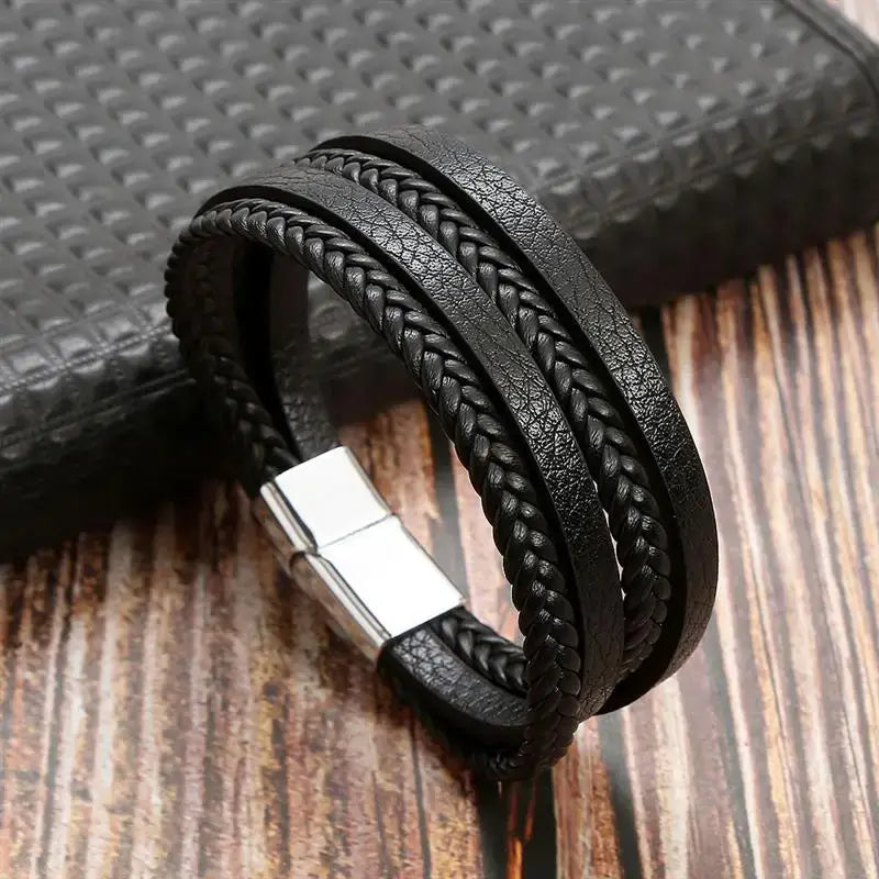 R&Z - Classic Men’s Multi Layer Leather Bracelte - 19cm / G3