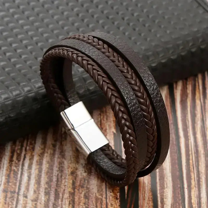 R&Z - Classic Men’s Multi Layer Leather Bracelte - 19cm / G4