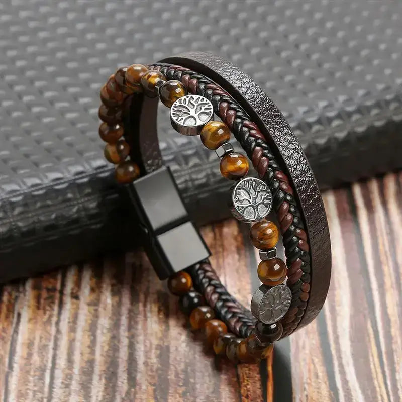 R&Z - Classic Men’s Multi Layer Leather Bracelte - 19cm / I1