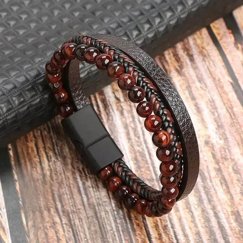 R&Z - Classic Men’s Multi Layer Leather Bracelte - 19cm / K1