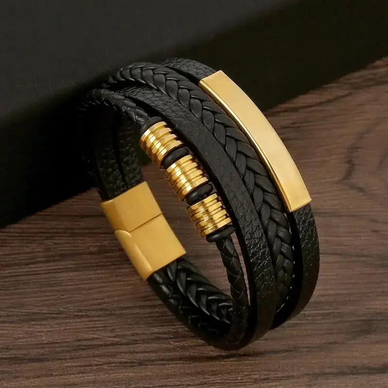 R&Z - Classic Men’s Multi Layer Leather Bracelte - 21cm / A2