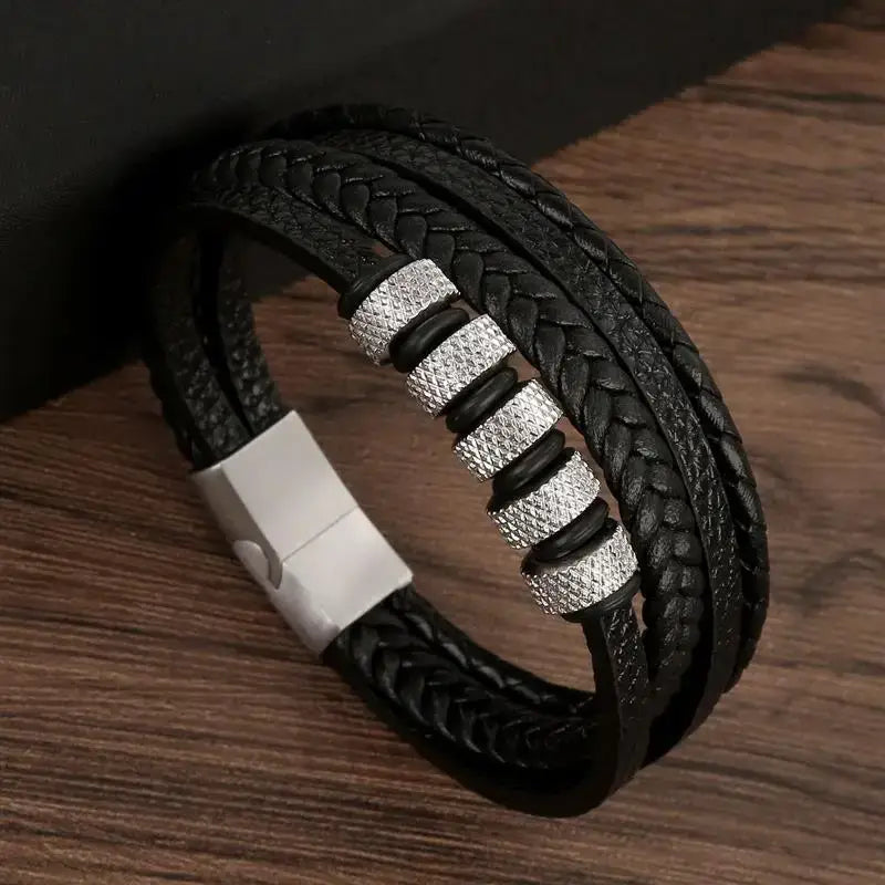 R&Z - Classic Men’s Multi Layer Leather Bracelte - 21cm / B1