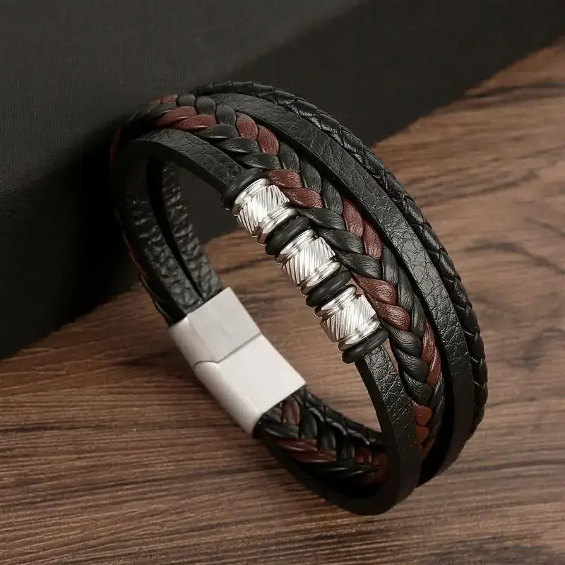 R&Z - Classic Men’s Multi Layer Leather Bracelte - 21cm / D1