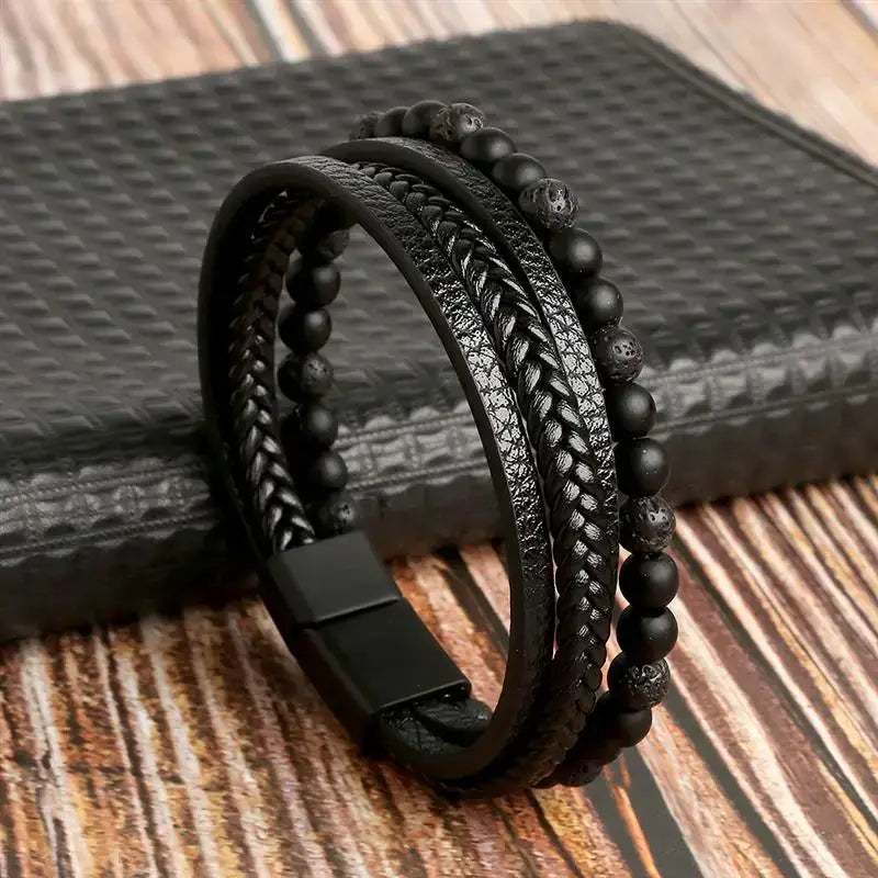 R&Z - Classic Men’s Multi Layer Leather Bracelte - 21cm / F1