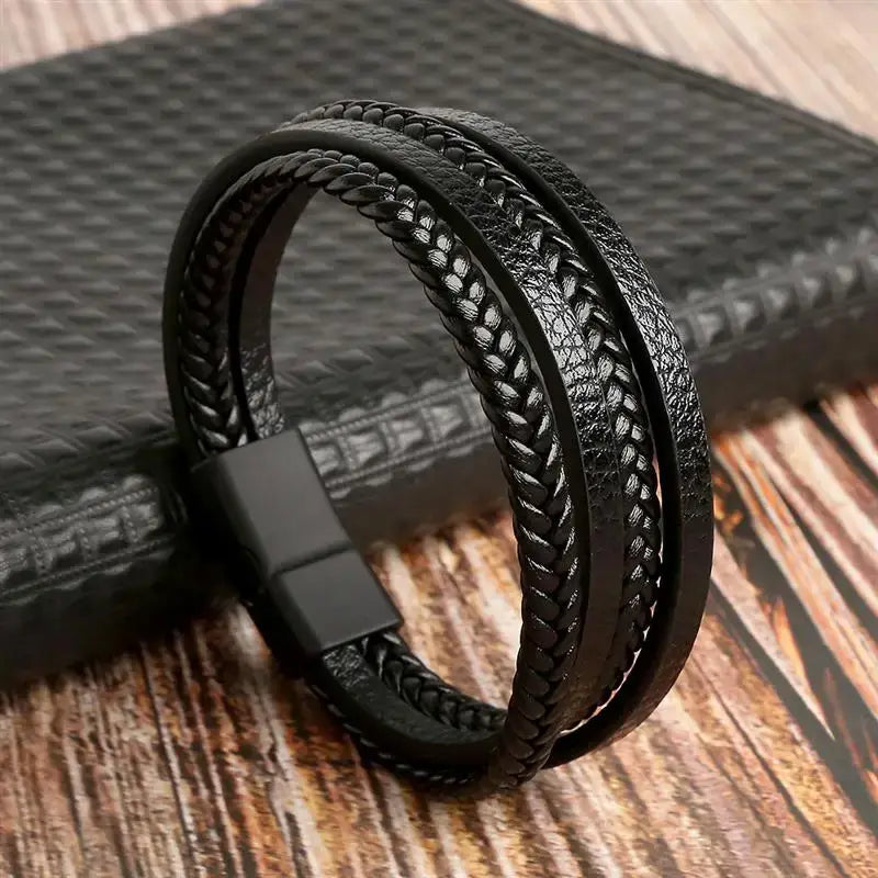 R&Z - Classic Men’s Multi Layer Leather Bracelte - 21cm / G2