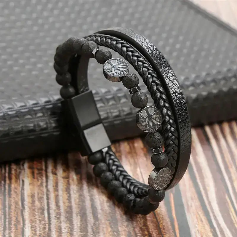 R&Z - Classic Men’s Multi Layer Leather Bracelte - 21cm / I3