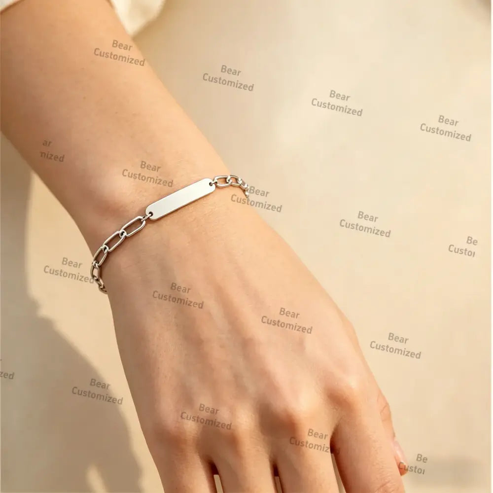 R&Z - Custom Engraved Couple Bracelet - Blank NO Custom / Gold / Women 5