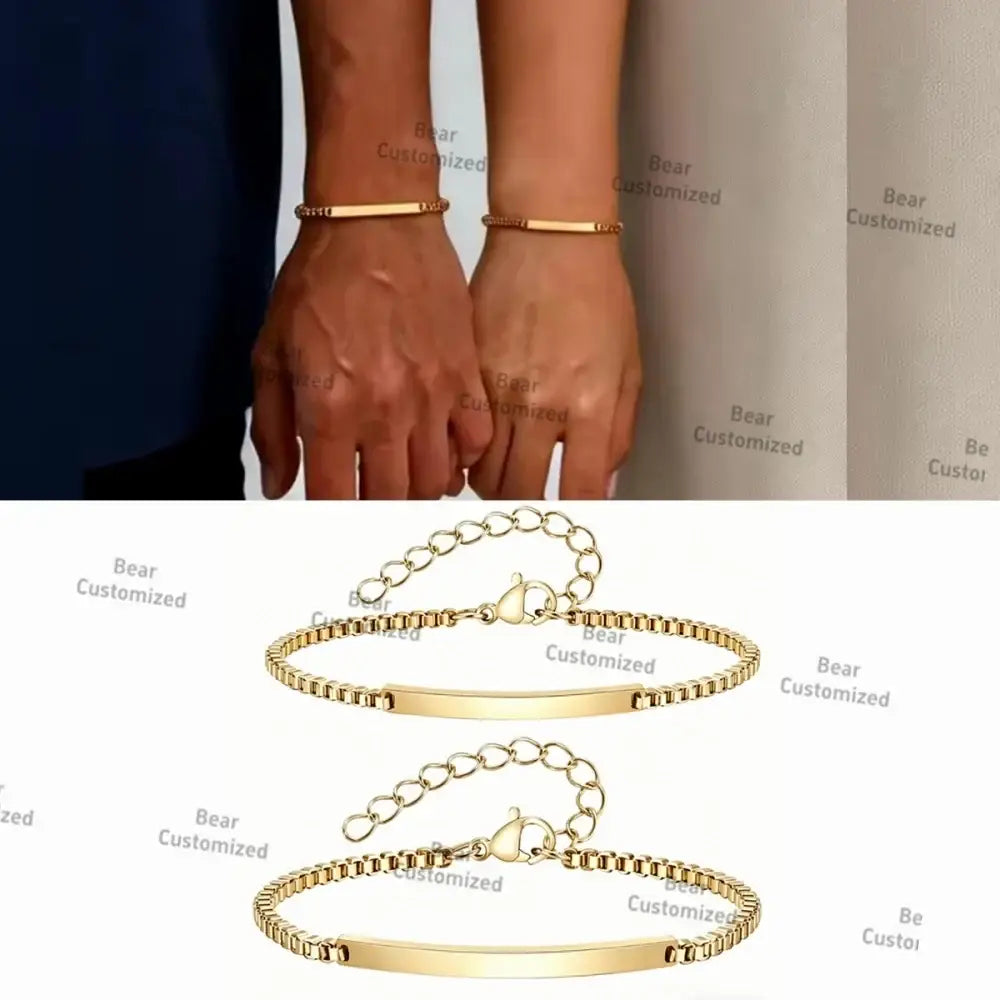 R&Z - Custom Engraved Couple Bracelet - Blank NO Custom / Silver / Couple 2 pcs