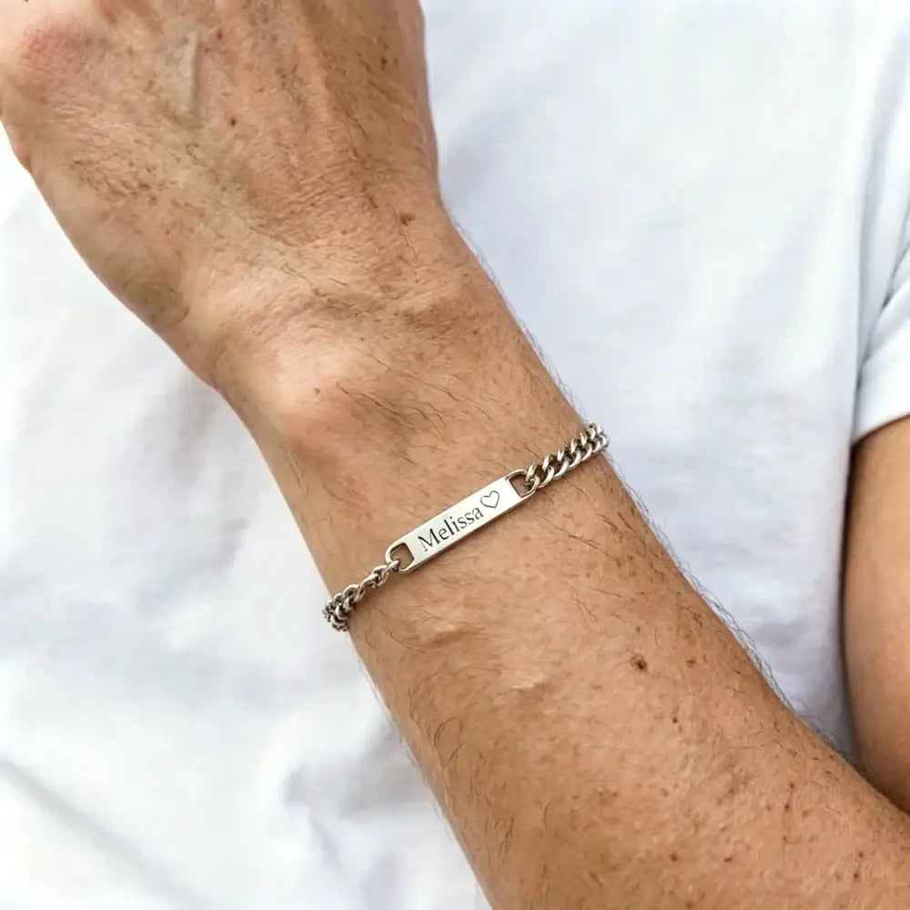 R&Z - Custom Engraved Couple Bracelet - Blank NO Custom / Silver / Men 2