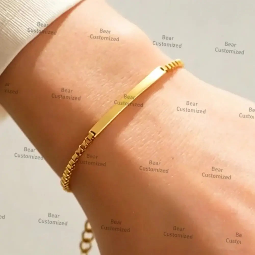 R&Z - Custom Engraved Couple Bracelet - Engrave 1 Side / Gold / Women 4