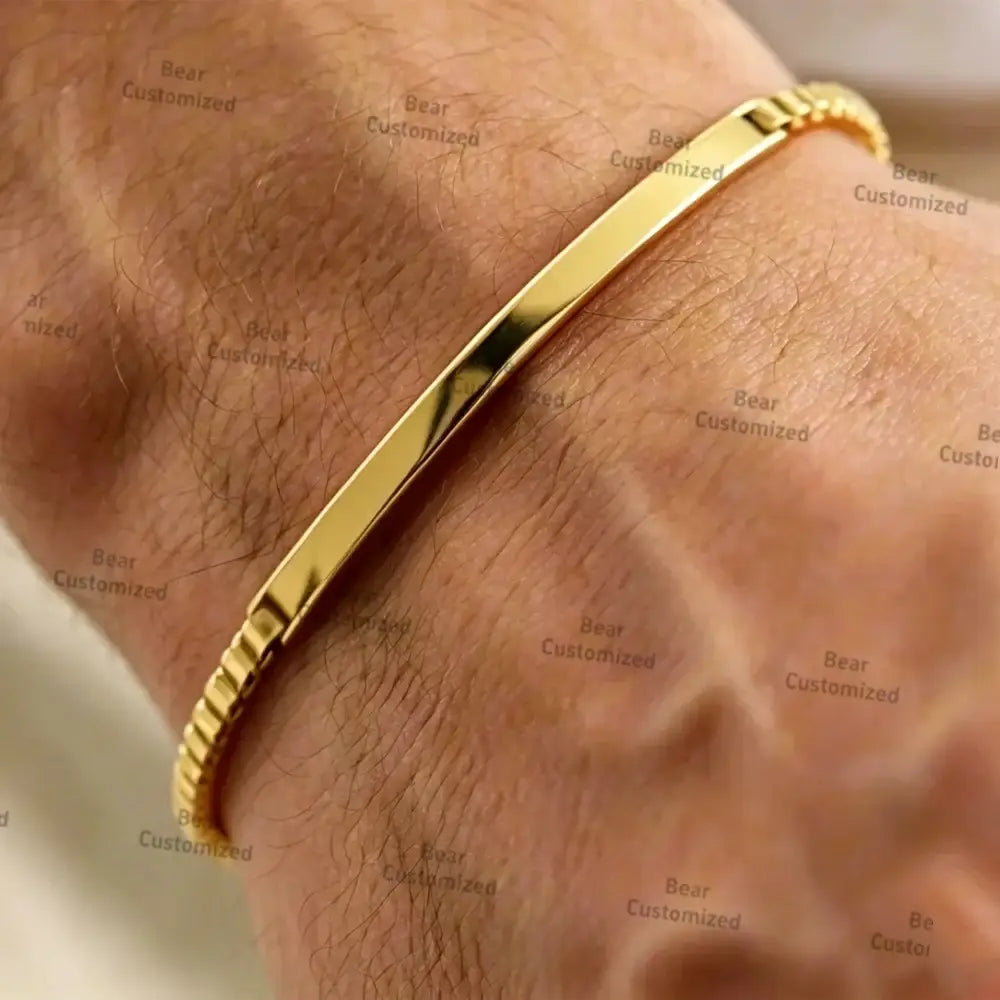 R&Z - Custom Engraved Couple Bracelet - Engrave 1 Side / Silver / Men 4