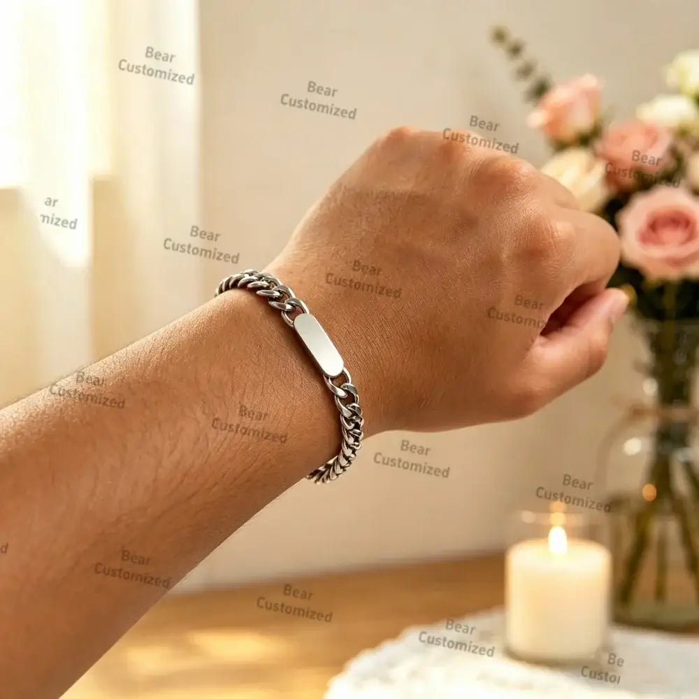 R&Z - Custom Engraved Couple Bracelet - Engrave 1 Side / Silver / Men 1
