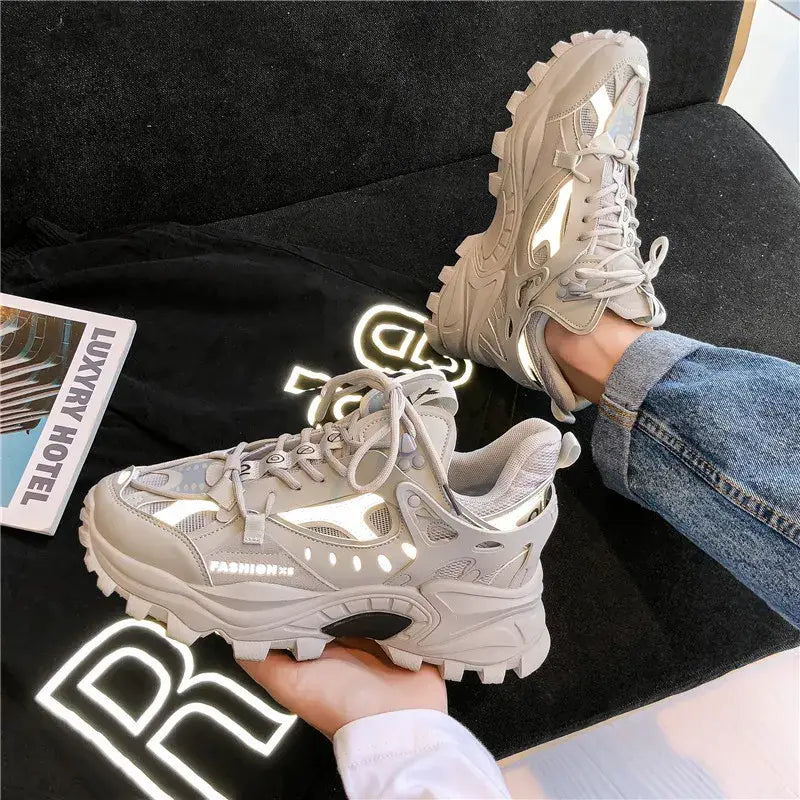 R&z - Fashion Casual Reflective Thick-soled Sneakers - ZL07 1 Khaki / 43