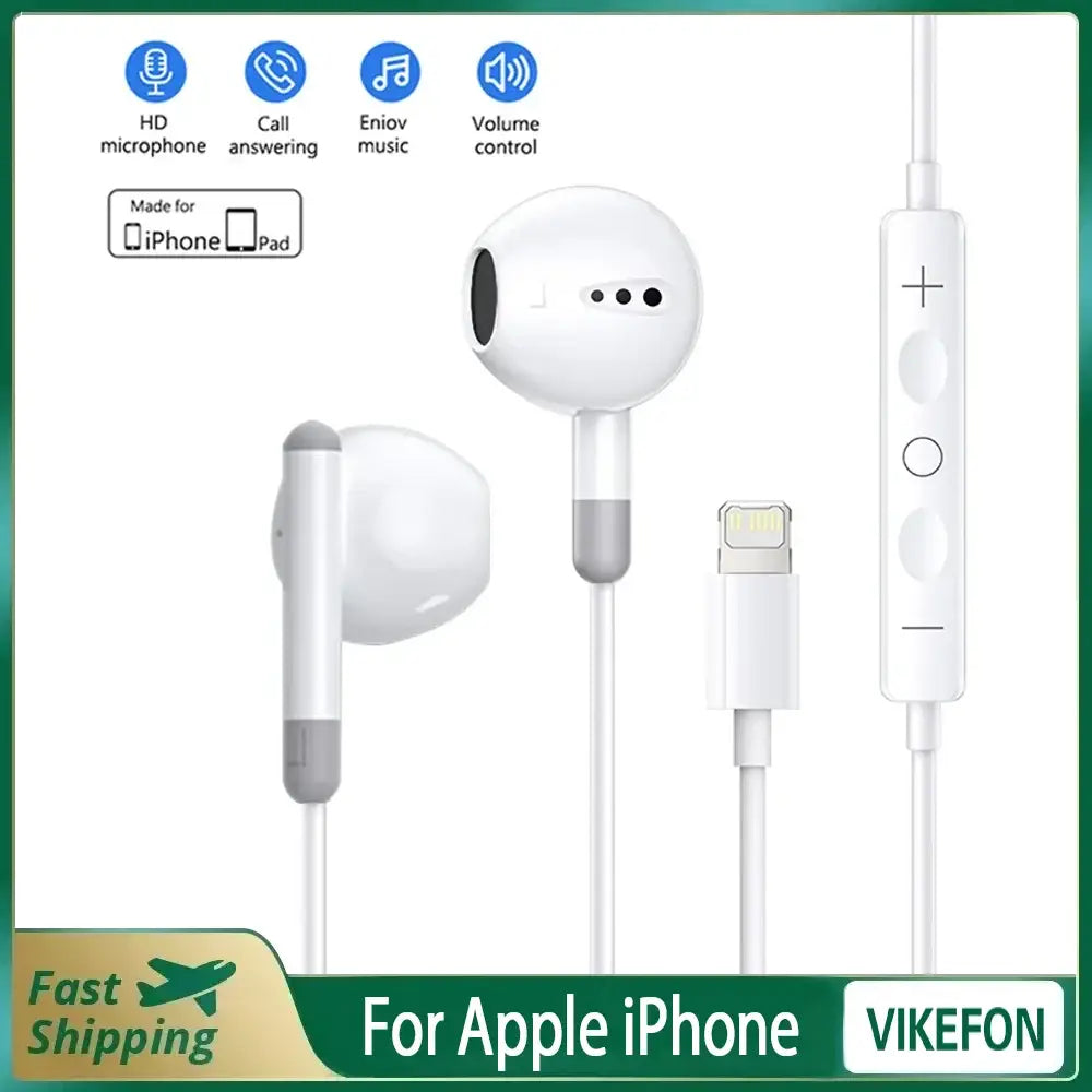 R&z - For Apple iPhone 14 Lighting Earphones 13 12 11 Pro Max XR XS X SE 7 8 6 Plus Bluetooth In Ear Wired Earbuds