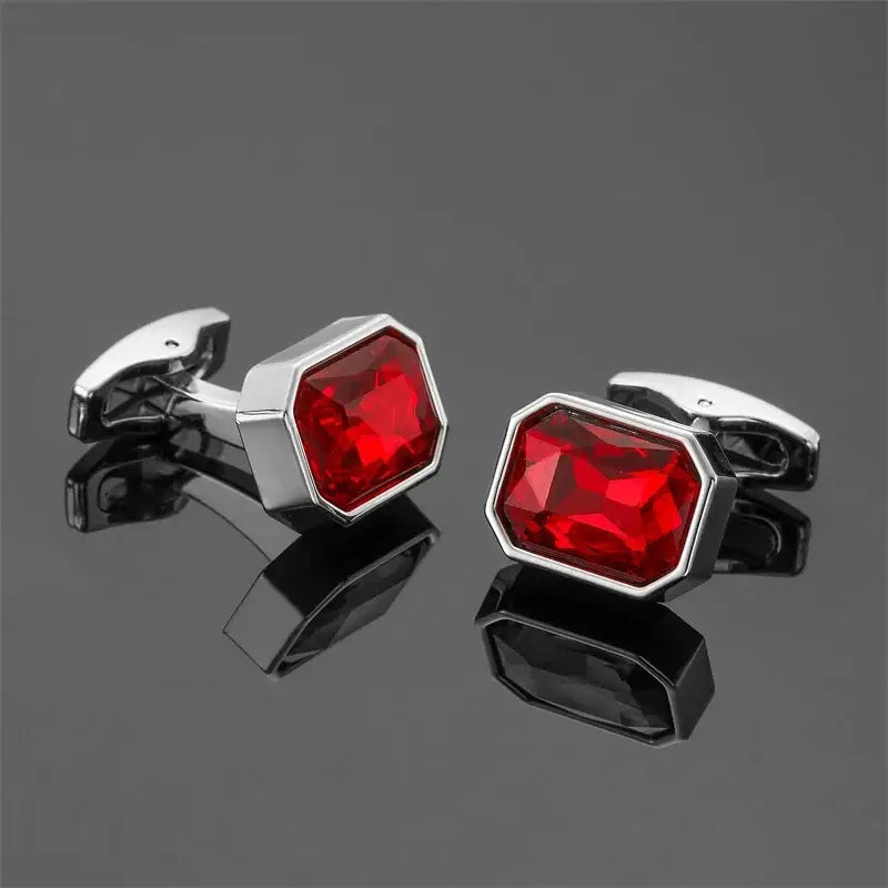 R&z - French shirt cufflinks Luxury Square Blue Red Crystal Zircon cuffs buttons business suit accessories jewelry