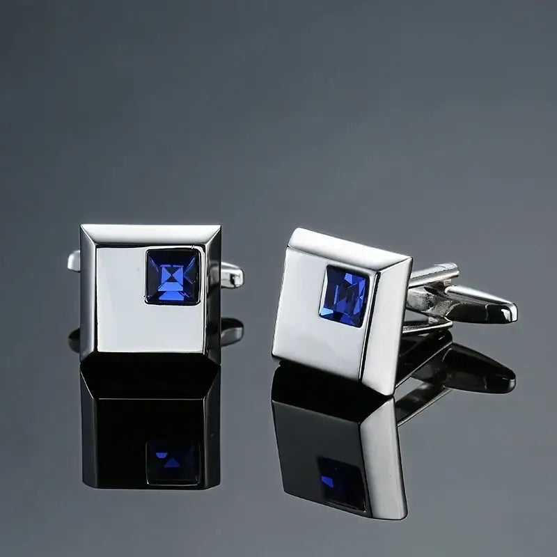 R&z - French shirt cufflinks Luxury Square Blue Red Crystal Zircon cuffs buttons business suit accessories jewelry