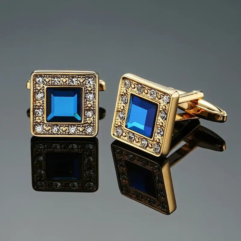 R&z - French shirt cufflinks Luxury Square Blue Red Crystal Zircon cuffs buttons business suit accessories jewelry