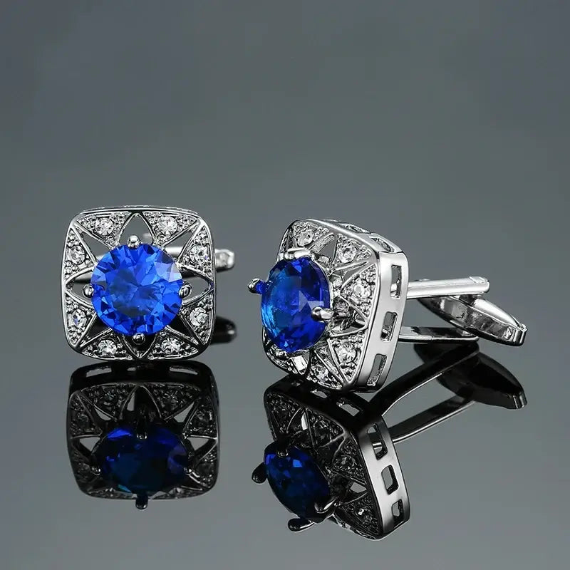 R&z - French shirt cufflinks Luxury Square Blue Red Crystal Zircon cuffs buttons business suit accessories jewelry