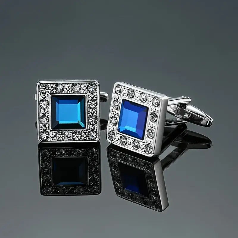 R&z - French shirt cufflinks Luxury Square Blue Red Crystal Zircon cuffs buttons business suit accessories jewelry