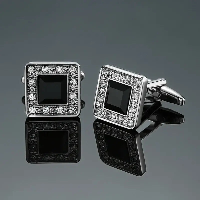 R&z - French shirt cufflinks Luxury Square Blue Red Crystal Zircon cuffs buttons business suit accessories jewelry