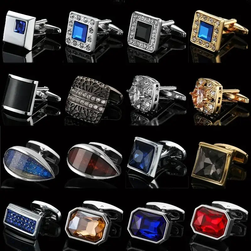 R&z - French shirt cufflinks Luxury Square Blue Red Crystal Zircon cuffs buttons business suit accessories jewelry