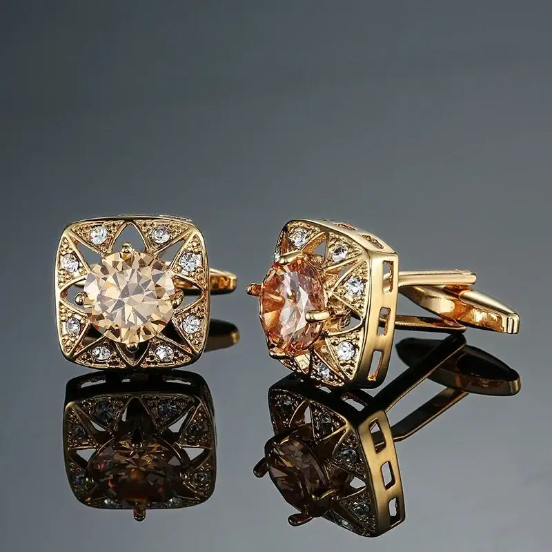 R&z - French shirt cufflinks Luxury Square Blue Red Crystal Zircon cuffs buttons business suit accessories jewelry