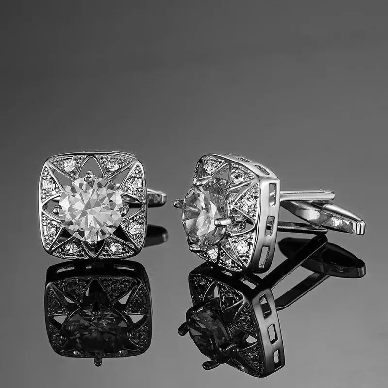 R&z - French shirt cufflinks Luxury Square Blue Red Crystal Zircon cuffs buttons business suit accessories jewelry