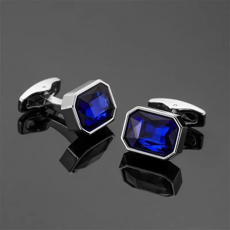 R&z - French shirt cufflinks Luxury Square Blue Red Crystal Zircon cuffs buttons business suit accessories jewelry