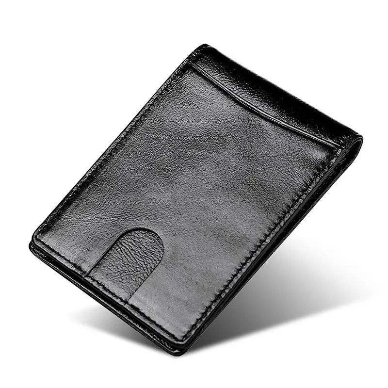R&z - Genuine Leather Slim Wallet - Black oil wax leather