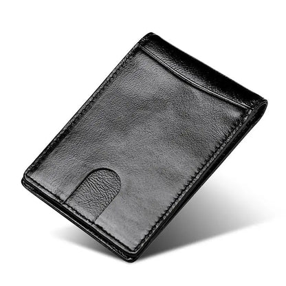 R&amp;z - Genuine Leather Slim Wallet - Black oil wax leather