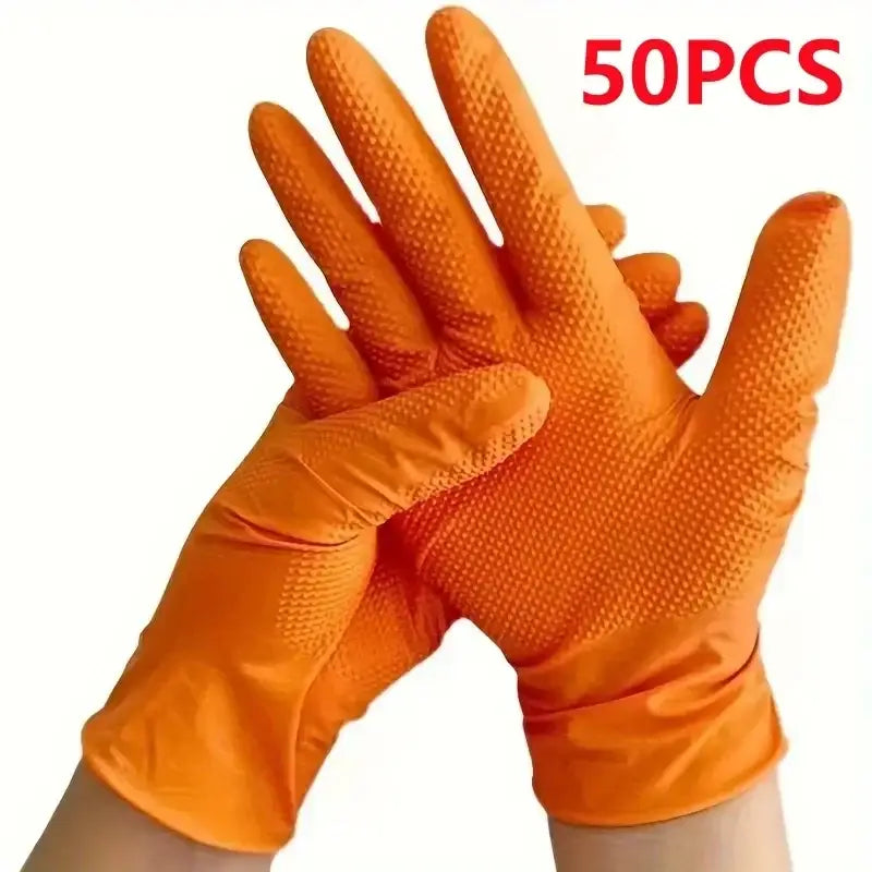 R&z - Gloves Disposable 8mil Raised Diamond Texture Gloves Mechanic Tattoo Safety Gloves - Diamond Orange 50PCS / L