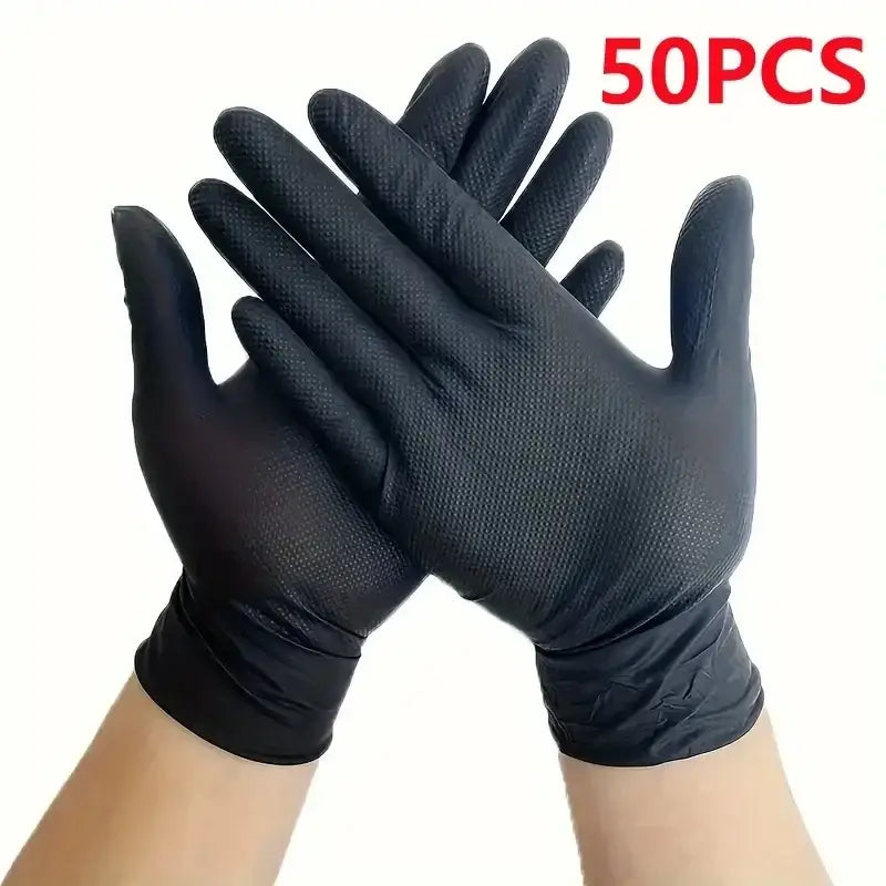 R&z - Gloves Disposable 8mil Raised Diamond Texture Gloves Mechanic Tattoo Safety Gloves - Diamond Black 50PCS / M