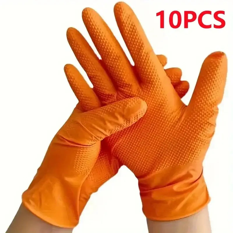 R&z - Gloves Disposable 8mil Raised Diamond Texture Gloves Mechanic Tattoo Safety Gloves - Diamond Orange 10PCS / L
