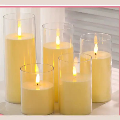 R&Z - golden UsB LED Pillar Candles - New Pink Glass / 10-12.5-15cm