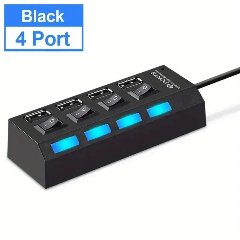 R&z - Hub 7 Port Multi USB Splitter Power Adapter Multiple Expander With On Off Switch For PC Laptop MacBook