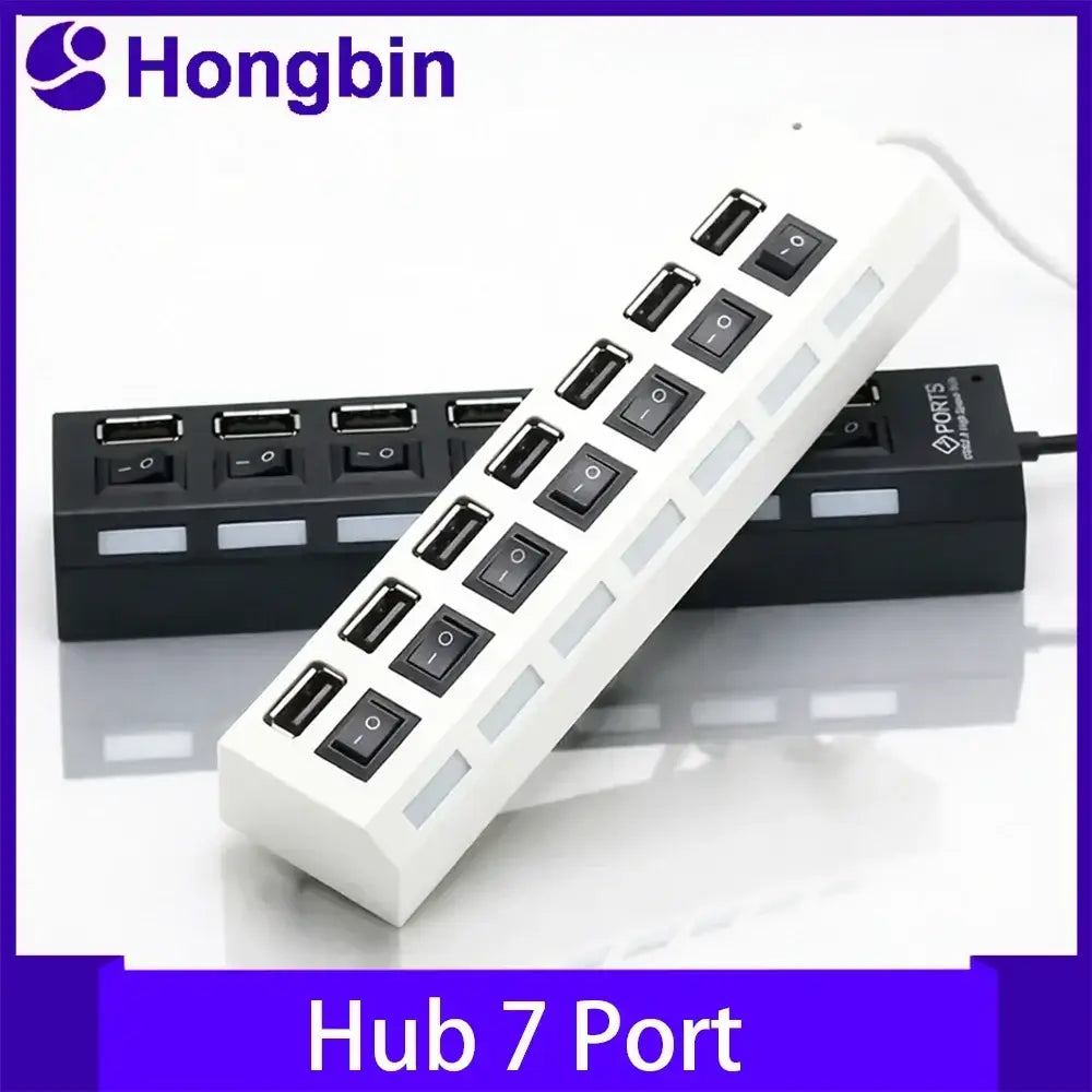R&z - Hub 7 Port Multi USB Splitter Power Adapter Multiple Expander With On Off Switch For PC Laptop MacBook